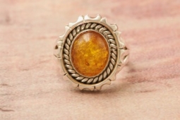Artie Yellowhorse Genuine Amber Sterling Silver Ring